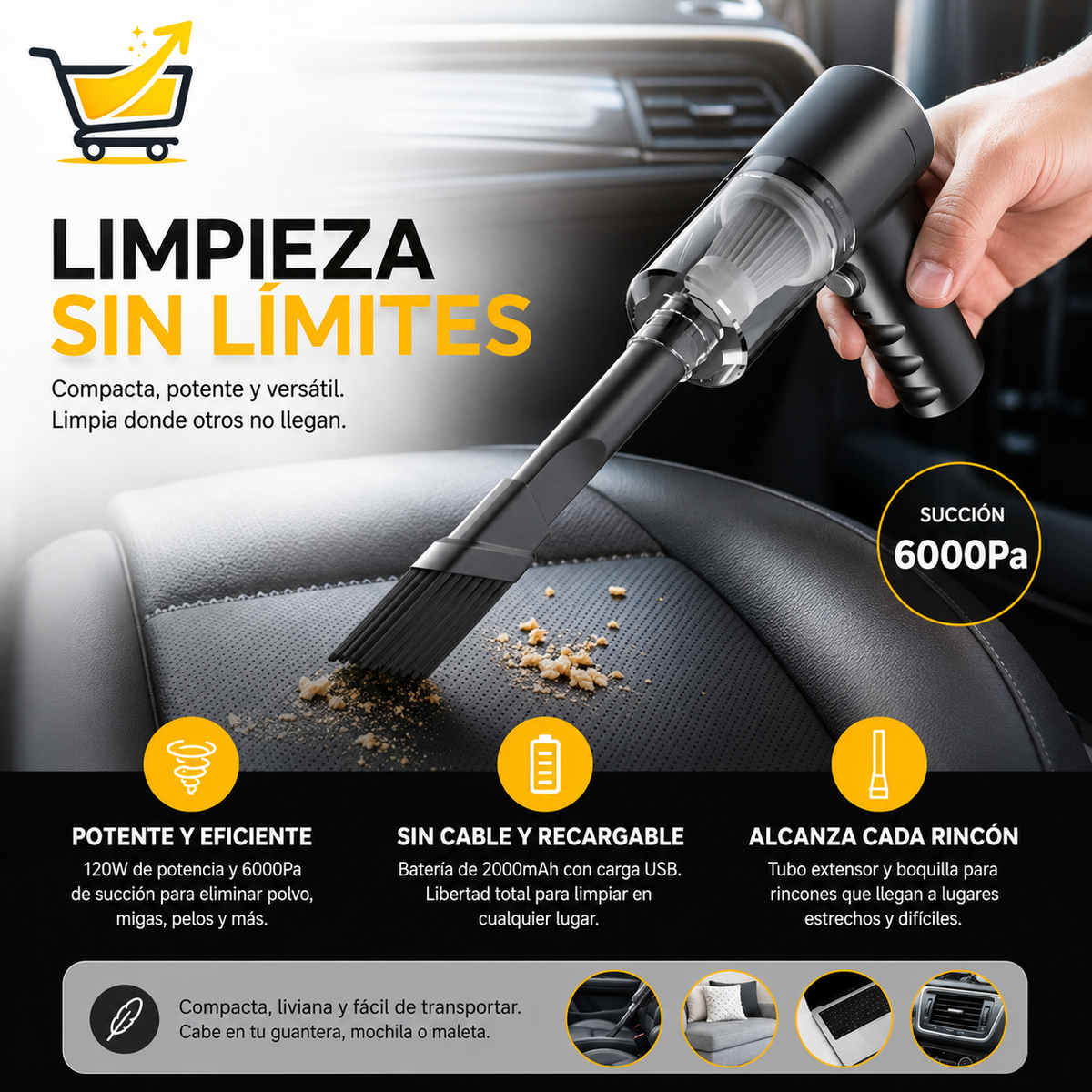 Aspiradora Auto 3 en 1 con 50% DE DESCUENTO