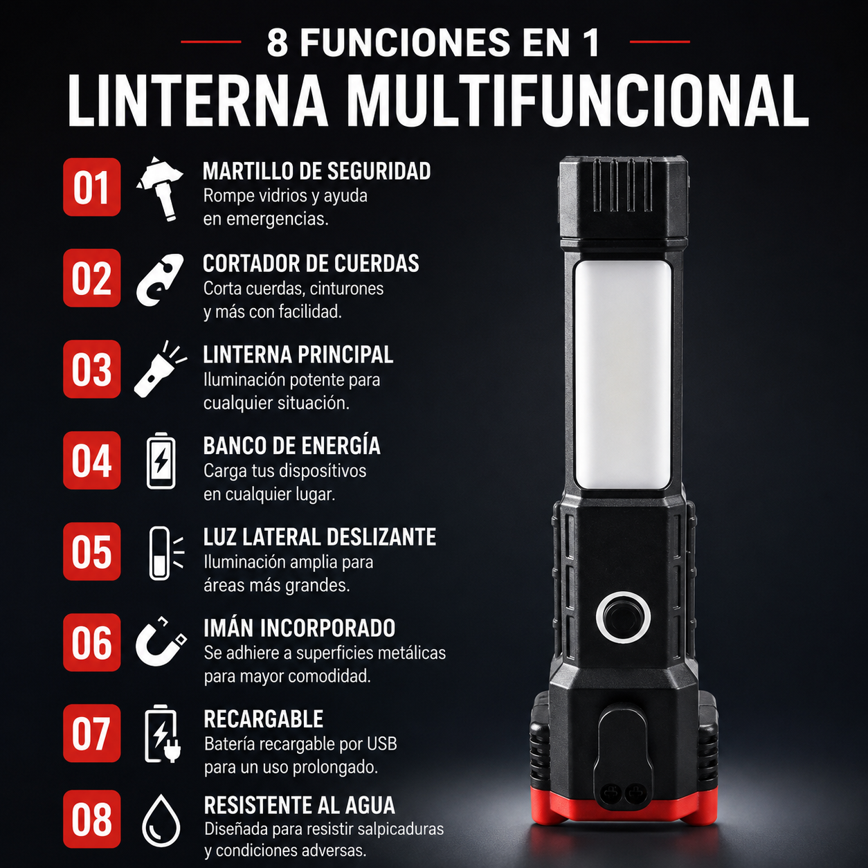 Linterna Multifuncional 8 En 1
