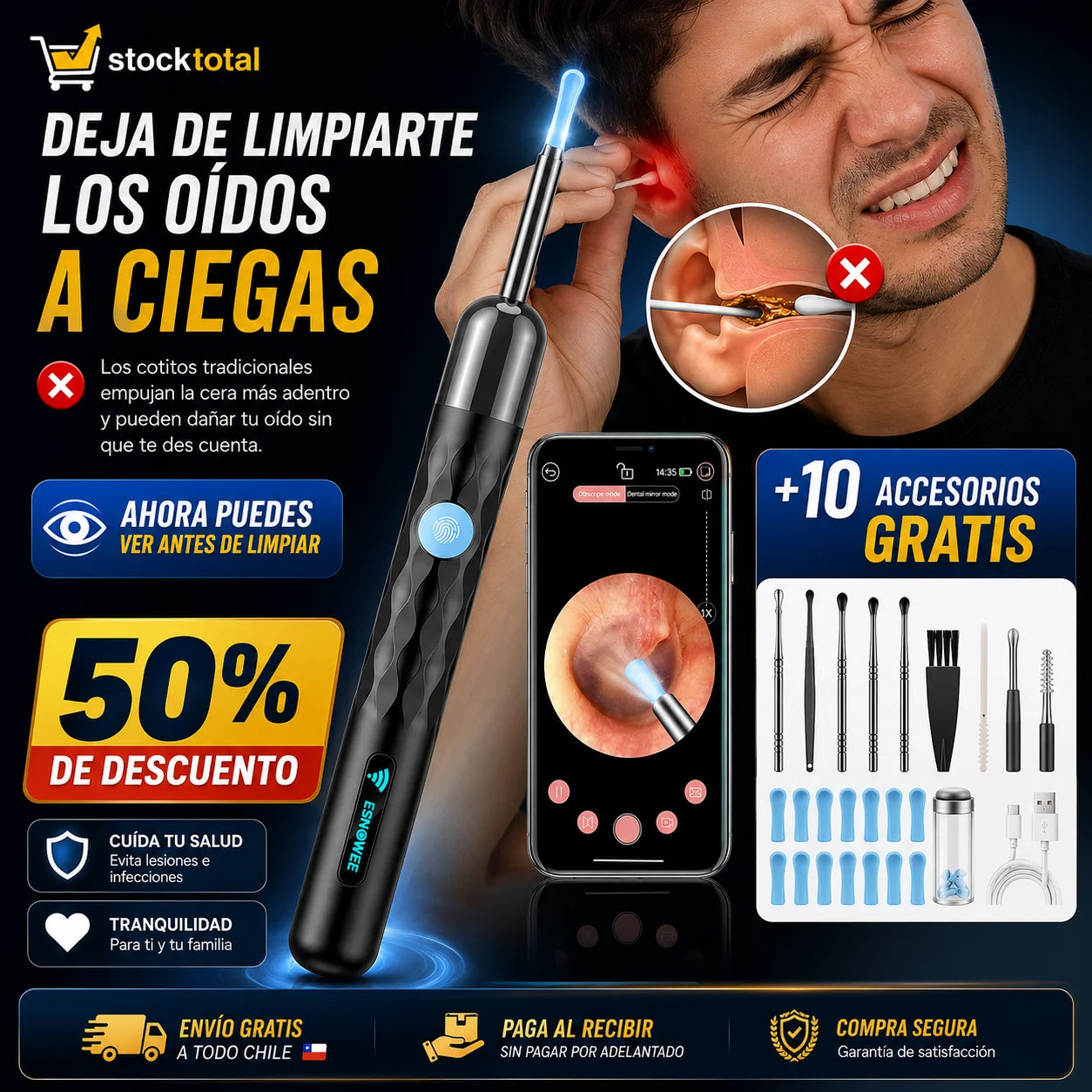 Limpiador de oídos con cámara Cámara HD | 50% de DESCUENTO Y ACCESORIOS GRATIS