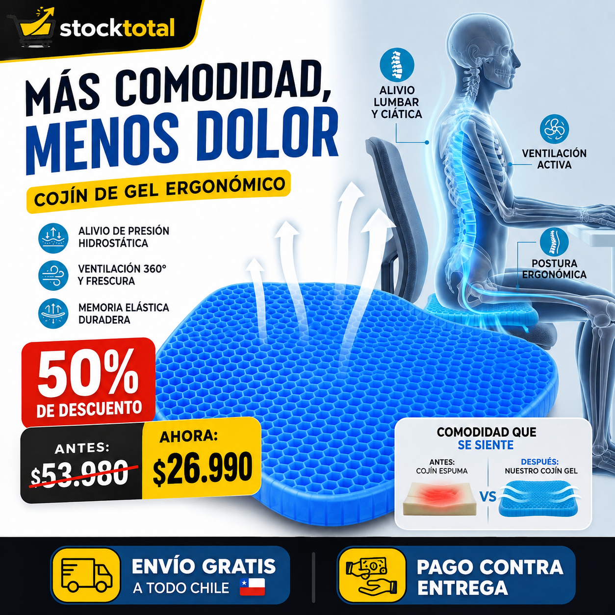 Cojín Ortopédico Gel con 50% de DESCUENTO