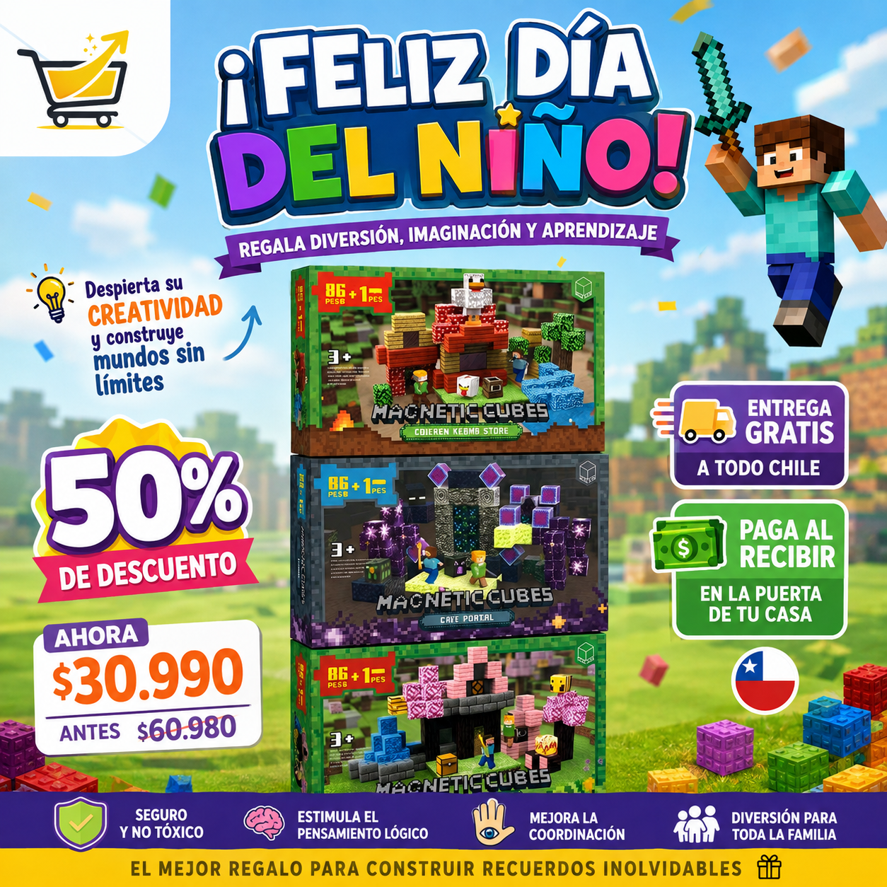 Bloques Magnéticos Minecraft 86 Piezas ¡Con 50% DE DESCUENTO!