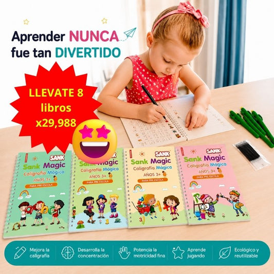 2 Set de 8 Cuadernos Mágicos para Caligrafía Infantil | Reutilizables