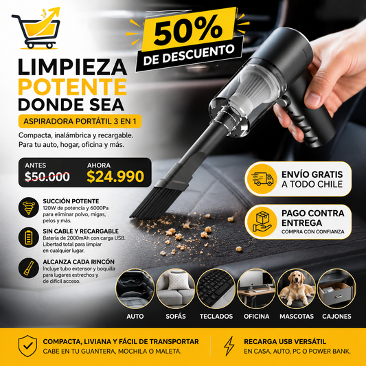 Aspiradora Auto 3 en 1 con 50% DE DESCUENTO